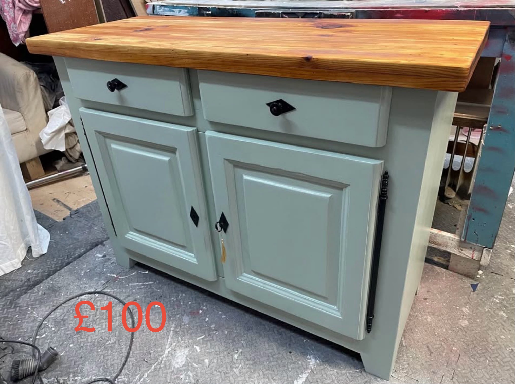 Sage green cabinet restored by GJ's Emporium